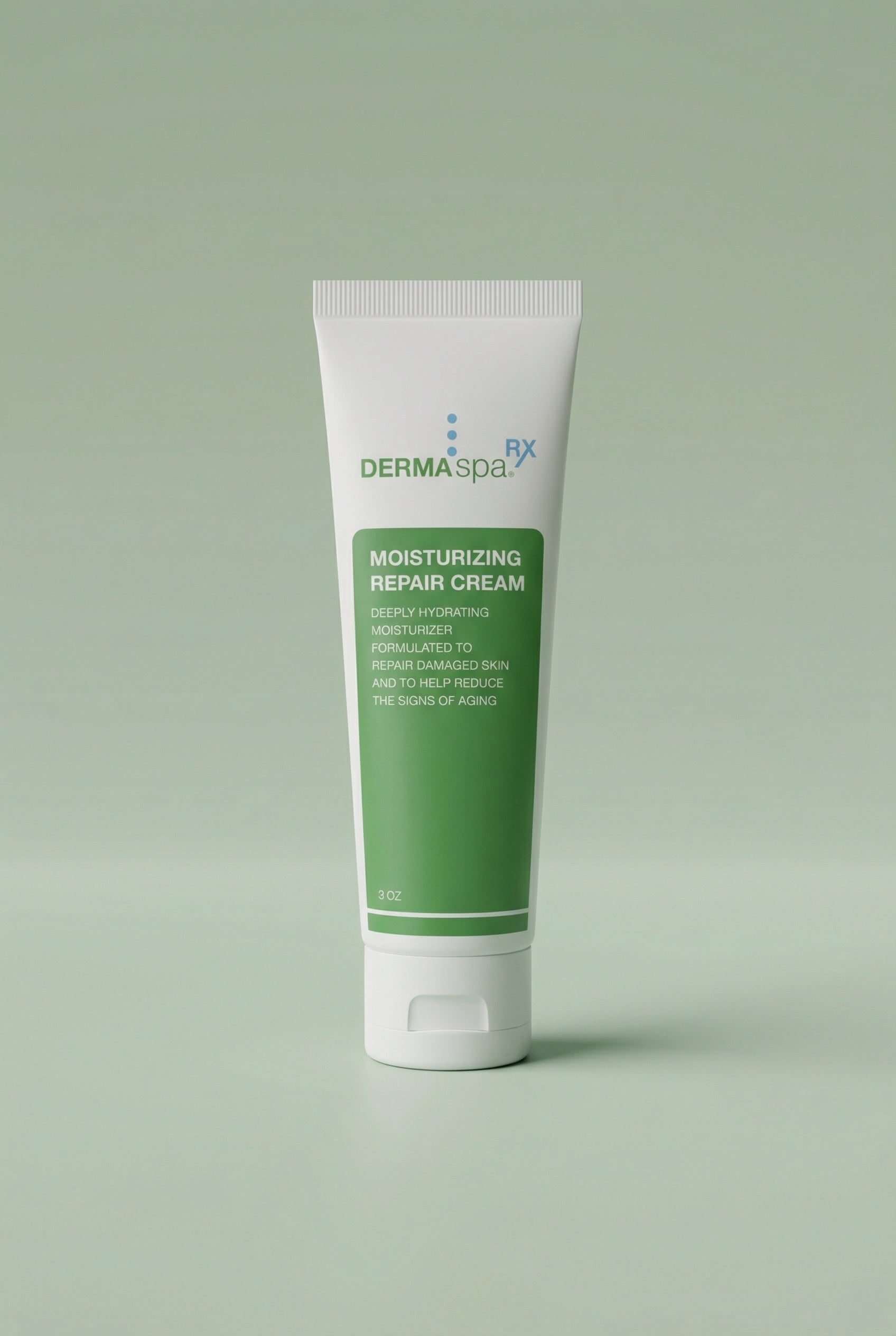 Tube of Dermaspa moisturizing repair cream on a light green background