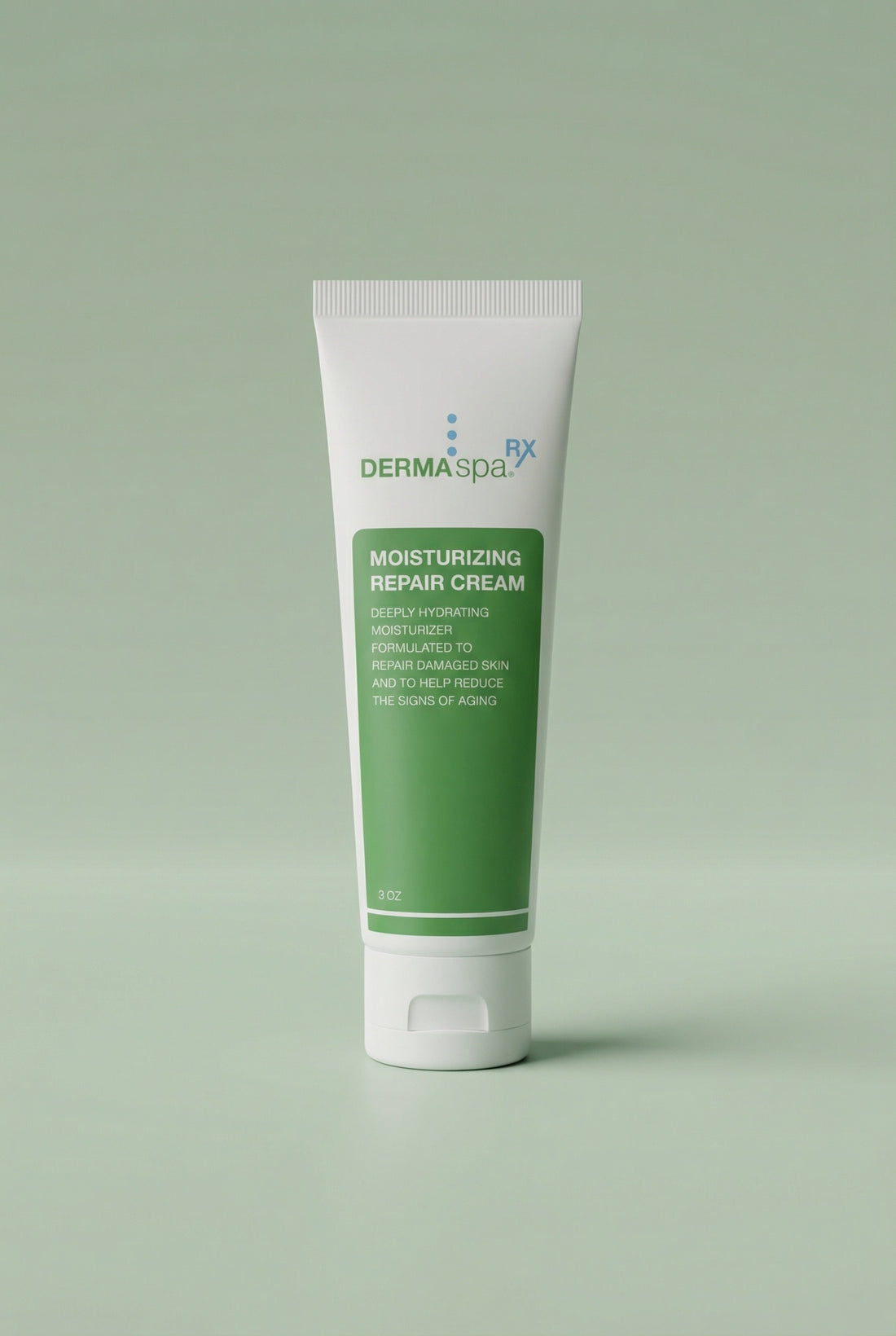 Tube of Dermaspa moisturizing repair cream on a light green background