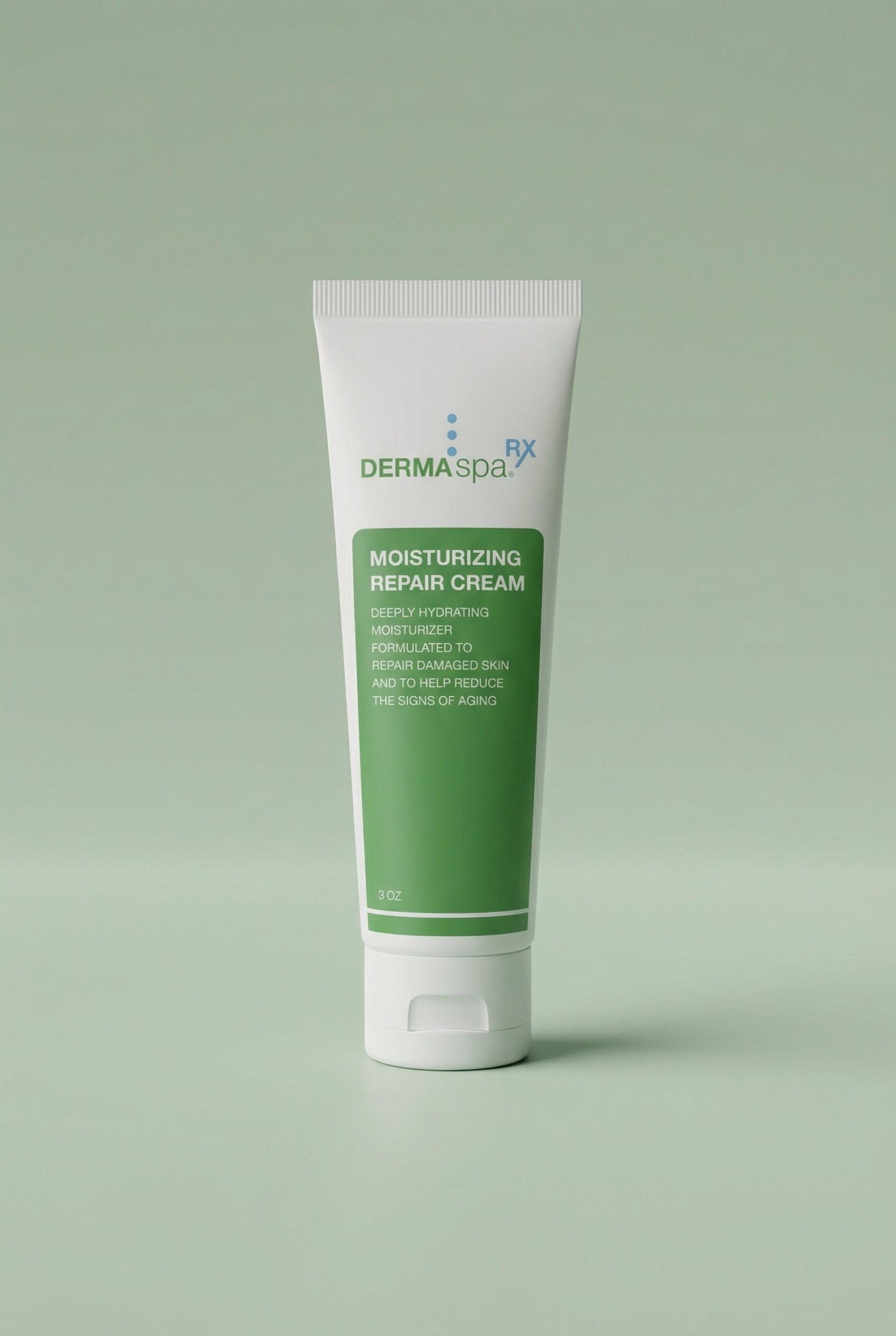 Tube of Dermaspa moisturizing repair cream on a light green background